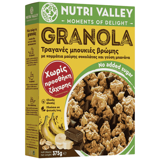 NUTRI VALLEY GRANOLA BANANA CHOCO (NO SUGAR) 375gr