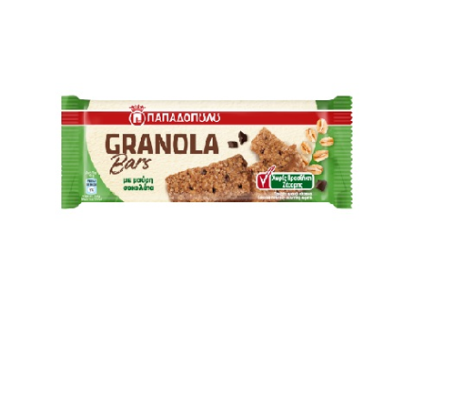 ΠΑΠΑΔΟΠΟΥΛΟΥ GRANOLA BAR 42gr.-ΜΕ ΜΑΥΡΗ ΣΟΚΟΛΑΤΑ ΧΩΡΙΣ ΠΡΟΣΘΗΚΗ ΖΑΧΑΡΗΣ